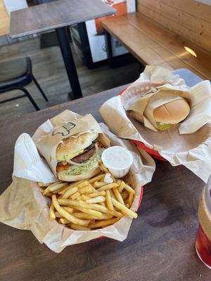 grilled mushroom burger and jr cheeseburger  at Nice Burger - Costa Mesa in Costa Mesa