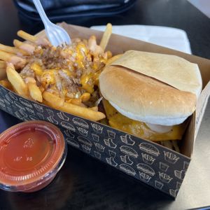 jr burger and animal fries   at Nice Burger - Costa Mesa in Costa Mesa