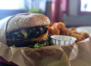 Shroom burger...proud to say, best burger I've ever had. No hyperbole. at Nice Burger - Costa Mesa in Costa Mesa