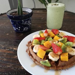 Colores Santos Flaxseed waffle at Corazón de Hemp in Cabo San Lucas