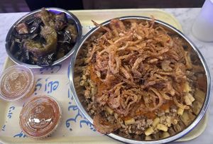 Koshari and eggplant & peppers   at Zooba in New York City