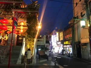 Location: Yellow sign restaurant on the side of the shrine.  at Banwarou in Yokohama