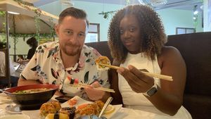 Me and my hubby  at Chef Kenny's Asian Vegan Cuisine in Houston