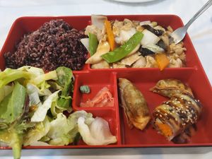 Chicken mushroom bento box at Chef Kenny's Asian Vegan Cuisine in Houston