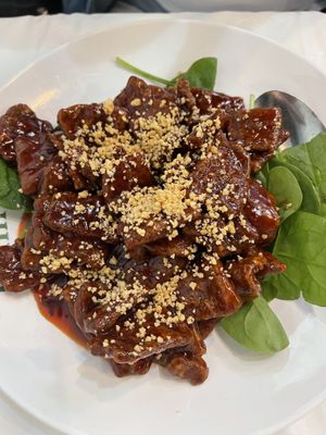 Crispy beef! So crispy!! Yumm!  at Chef Kenny's Asian Vegan Cuisine in Houston