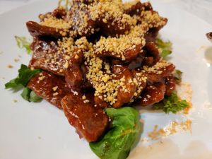 Crispy beef (AMAZING yall) at Chef Kenny's Asian Vegan Cuisine in Houston