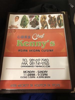 Menu at Chef Kenny's Asian Vegan Cuisine in Houston