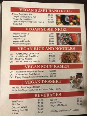 Menu at Chef Kenny's Asian Vegan Cuisine in Houston