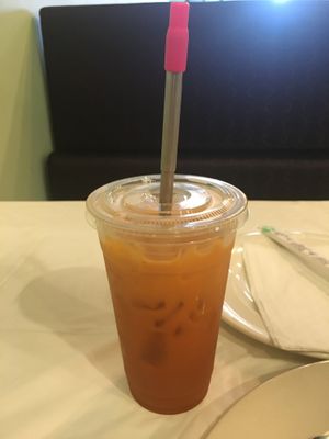 Thai iced tea with my reusable portable straw at Chef Kenny's Asian Vegan Cuisine in Houston