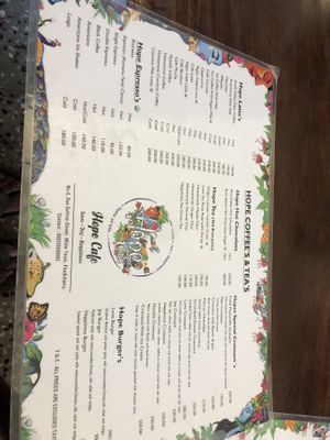 Menu  at Hope Cafe in Pondicherry