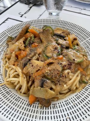 Vegan carbonara  at Tis Mammis Sou in Rhodes