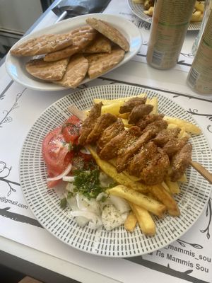 Vegan souvlaki and pita  at Tis Mammis Sou in Rhodes