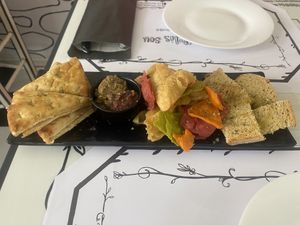 Mixed breads and dips  at Tis Mammis Sou in Rhodes