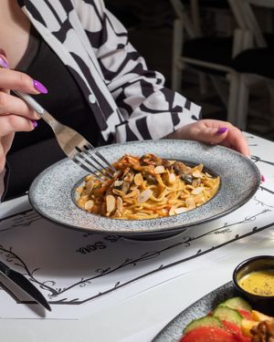 Vegan carbonara  at Tis Mammis Sou in Rhodes