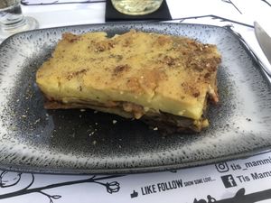 delicious moussaka  at Tis Mammis Sou in Rhodes