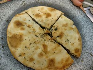 Vegan "marathopita" (fennel pie) at Tis Mammis Sou in Rhodes