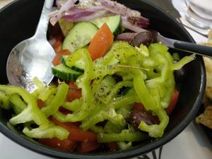 Greek salad without the feta cheese at Tis Mammis Sou in Rhodes