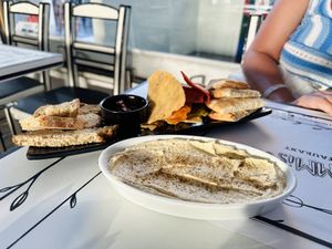 Hummus and Pita  at Tis Mammis Sou in Rhodes