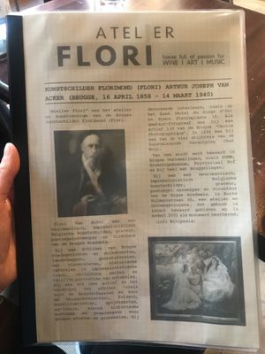 First page of the menu dedicated to the artist  at Atelier Flori in Bruges