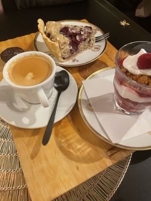 Dessert with coffee and almond milk  at Atelier Flori in Bruges