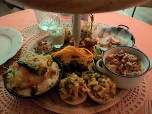 So many delicious items...the cashew cheese was delicious and the soya skewers were soooo good! at Atelier Flori in Bruges