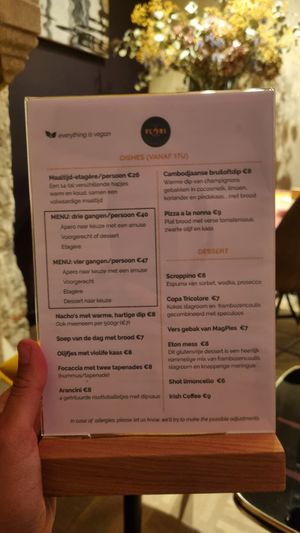 Menu at Atelier Flori in Bruges