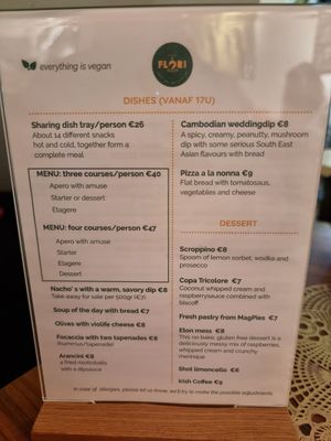 Menu at Atelier Flori in Bruges