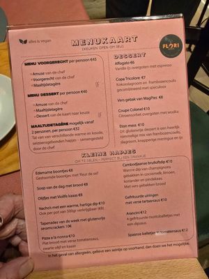 Menu at Atelier Flori in Bruges