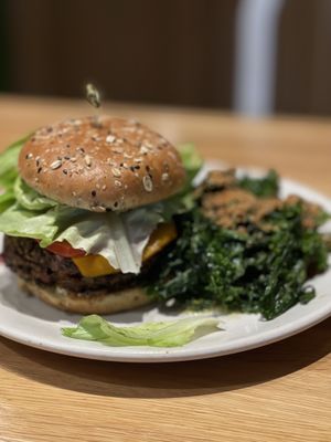 Double vegan cheeseburger   at True Food Kitchen in New Orleans