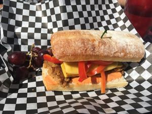 Egg and cheese with steak and peppers added at DC Vegetarian in Portland