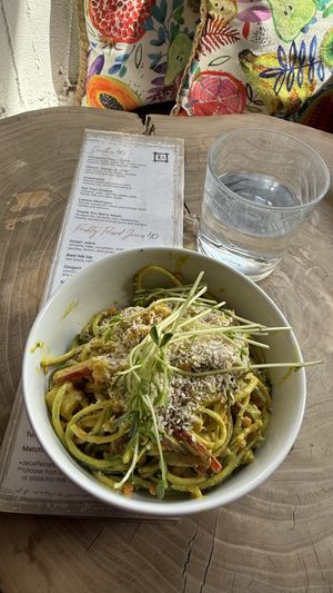 Coconut curry zucchini pasta  at Raw Aura in Mississauga