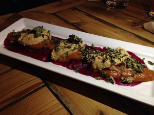 Beet ravioli at Raw Aura in Mississauga