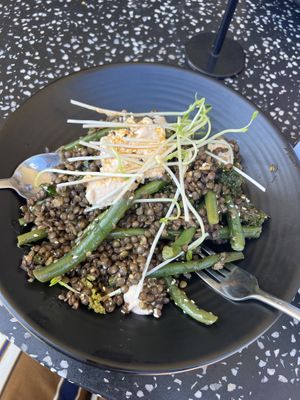 Vegan green bowl with coconut yoghurtt  at Icaro in Apollo Bay