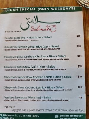 Lunch specials at Cafe Sunshine & Salama Tea in Sunshine