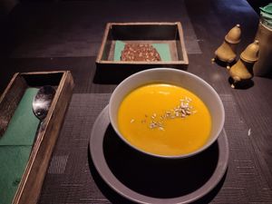 Veggie soup from the lunch menu at SOMA Cafe in Vilnius