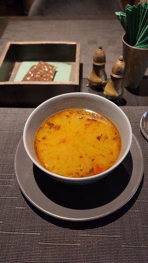 Bean soup with vegetables from lunch menu at SOMA Cafe in Vilnius