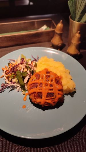 Veggie cutlet from lunch menu at SOMA Cafe in Vilnius