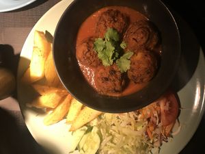 Veggie balls in manchurian sauce at SOMA Cafe in Vilnius