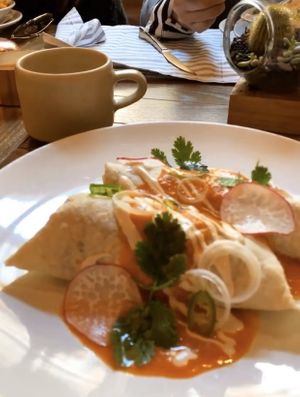 Vegan egg burritos  at Casa del Rector Hotel Boutique y Arte in Guanajuato