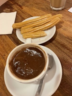 Vegan churros and chocolate   at Petritxol Xocoa in Barcelona