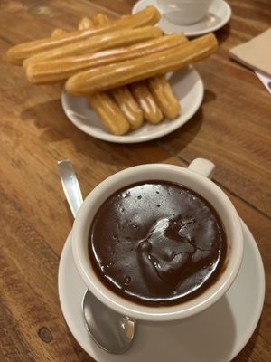 Churros y chocolate!  at Petritxol Xocoa in Barcelona