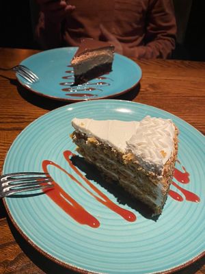 Carrot cake and chocolate raspberry cake at Cafe Sunflower in Atlanta