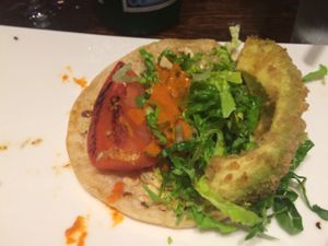 yumminess! fried avacado taco! at Cafe Sunflower in Atlanta