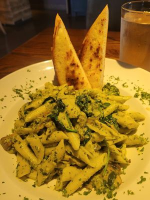 Pesto pasta. This was so flavorful.  Lots of veggies, and crispy garlic bread.  I drove 2 hours out of my way to get here, and it was worth every mile! at Cafe Sunflower in Atlanta