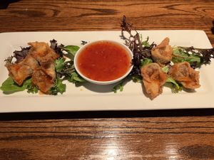 Crispy wontons appetizer- Impossible meat, sweet and tangy saucee  at Cafe Sunflower in Atlanta