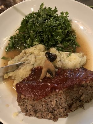 Sunflower loaf with mushroom gravy, garlic mashed potatoes, and kale salad.   at Cafe Sunflower in Atlanta