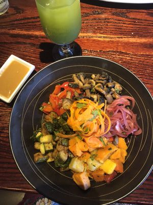 Quinoa Bowl (it was the special) with miso dressing and an angel greens juice.  at Cafe Sunflower in Atlanta