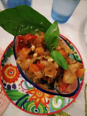 Delicious caponata appetizer at La Foglia in Siracusa