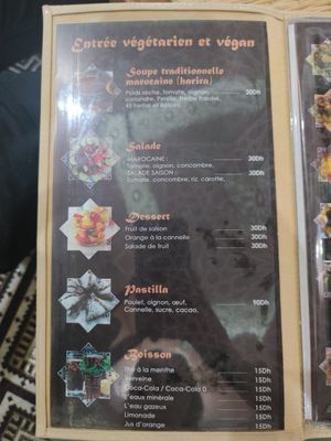 Menu at Aisha in Meknes