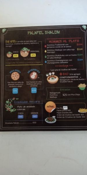 Menú  sin precios actualizados! at Falafel Shalom in Tepoztlan